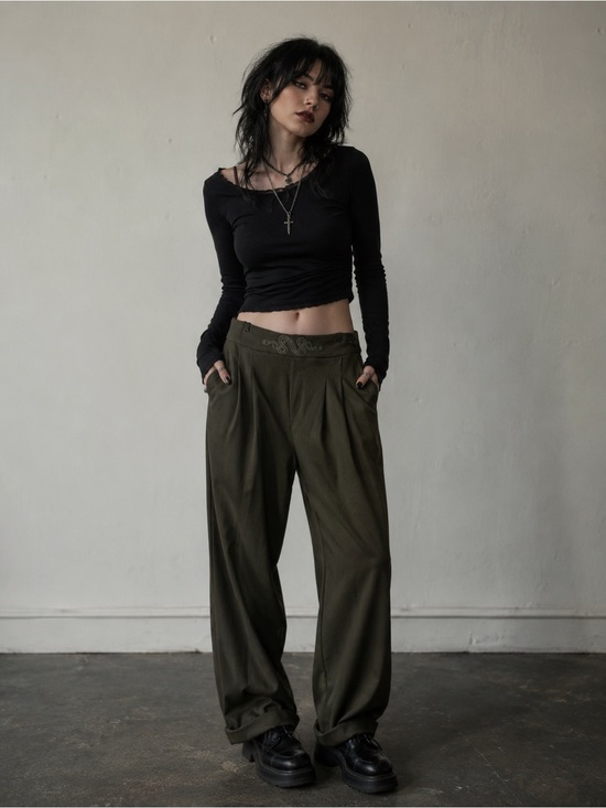 Disturbia Pants - Disturbia Embroidered Balloon Leg Trouser Corporate Goth Women US 10 pant UK 14